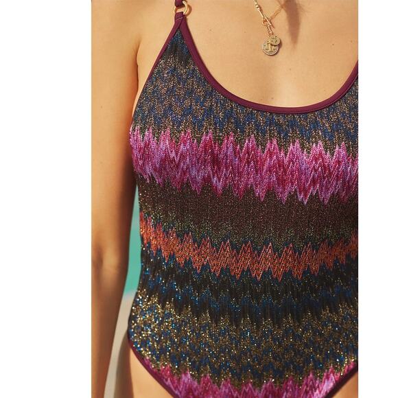 NWT Anthropologie PQ Joy Scoop-Neck One-Piece Swimsuit $154 LARGE Ariel Burgundy - Picture 2 of 7